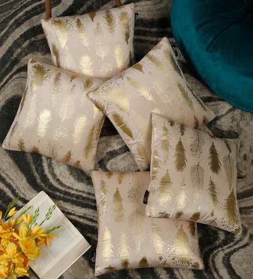 Cream Velvet Abstract 16X16 Inches Cushion Covers (Pack of 5)