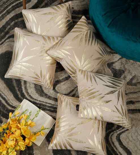 Cream Velvet Abstract 16X16 Inches Cushion Covers (Pack of 5)