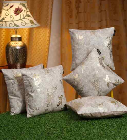 Cream Velvet Floral 16X16 Inches Cushion Covers (5Pcs)