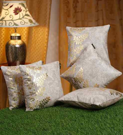 Cream Velvet Floral 16X16 Inches Cushion Covers (5Pcs)