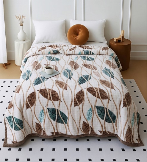 Green Wool Floral 350 GSM Premium Double bed blanket