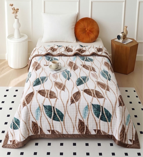 Green Wool Floral 350 GSM Premium Single bed blanket