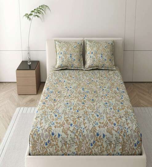 Creamy Beige Merino 125 GSM Double Bedsheet With 2 Pillow Covers