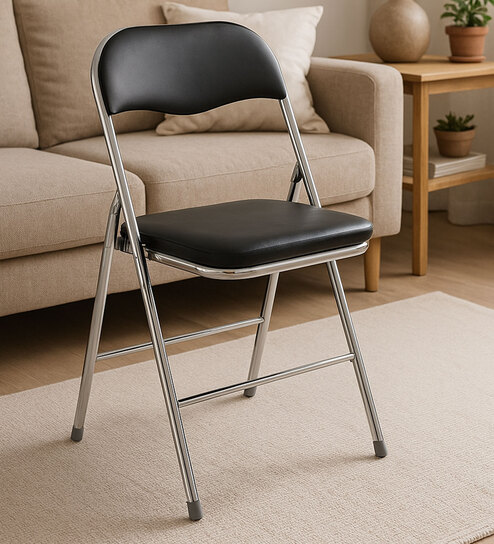 Chrome Foldable Chair with Padded seat In Black Color