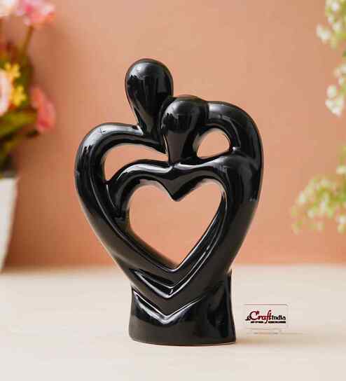 Creative Modern Double Heart Romantic Couple Statue Showpiece(Resin Black)| Home Decoration Items for Living Room Bedroom Hall Office|Home Decor Gifts for Birthday Housewarming Anniversary