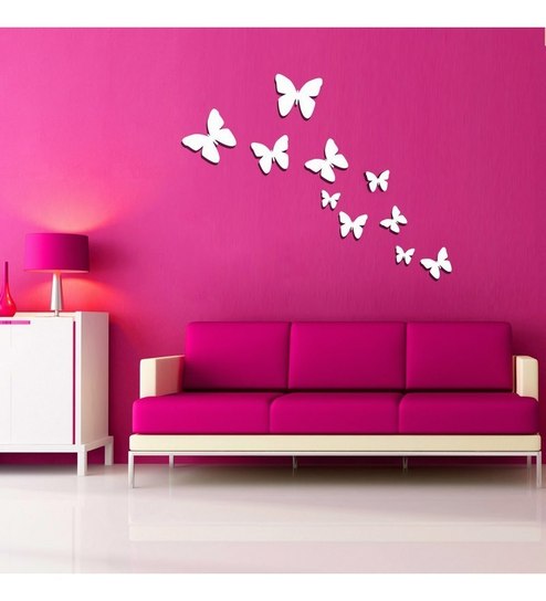 Creative Width Butterflies Acrylic White 3d Wall Art Sticker 10 Pcs