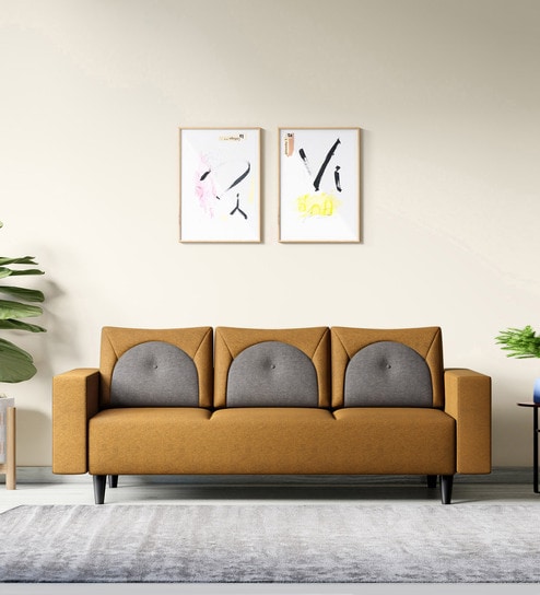 Cresco Fabric 3 Seater Sofa In Camel Brown Colour
