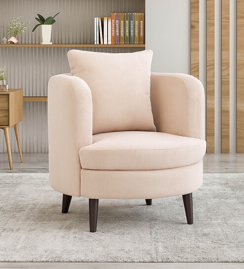 Cresta Corduroy Velvet  Fabric 1 Seater Sofa in Beige Color