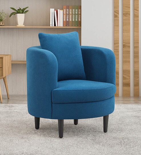 Cresta Corduroy Velvet  Fabric 1 Seater Sofa in Blue Color