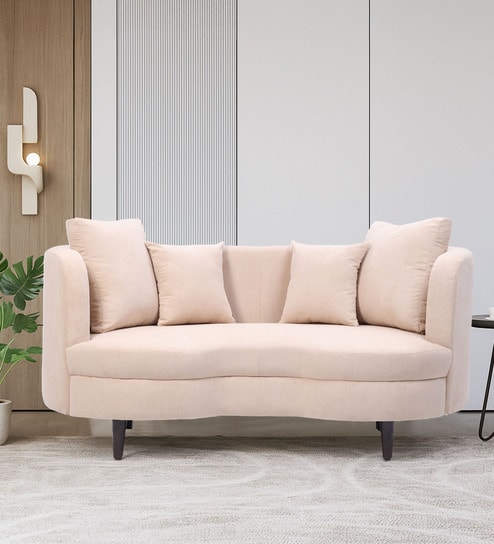 Cresta Corduroy Velvet  Fabric 2 Seater Sofa in Beige Color