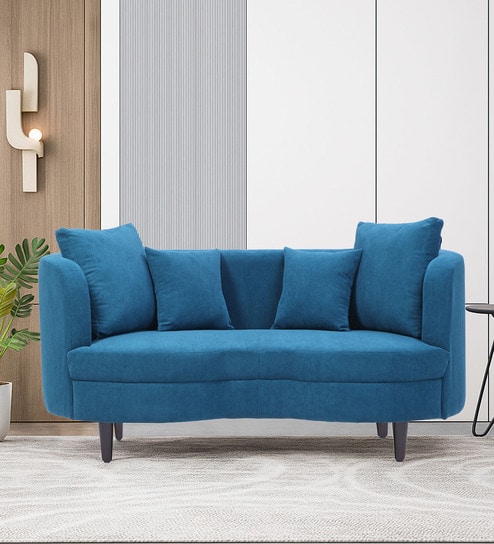 Cresta Corduroy Velvet  Fabric 2 Seater Sofa in Blue Color