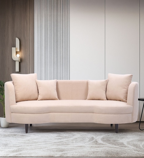 Cresta Corduroy Velvet  Fabric 3 Seater Sofa in Beige Color