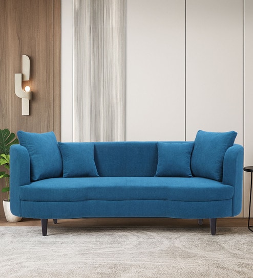 Cresta Corduroy Velvet  Fabric 3 Seater Sofa in Blue Color