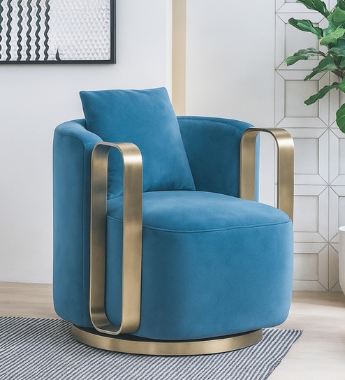 Crestmont Velvet Lounge Chair in Teal Blue Color