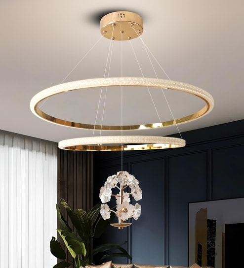 Crewt 50W | 60 Cm | Google & Alexa | Height Adjustable | 3 Light Mode | Modern LED Ceiling Chandelier for Living Room, Dining, Bedroom, Hall, Kitchen, Office,Luxury Decorative Lighting