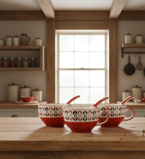 Crimson Red Ceramic Bowl Set of 3