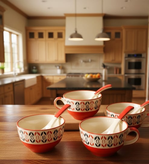Crimson Red Ceramic Bowl Set of 4