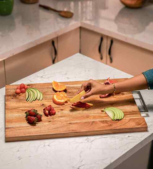 CrispEdge Acacia Wood Chopping Board with Metal Handle