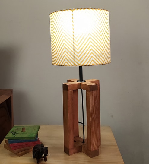 Criss Cross White & Yellow Shade Table Lamp With Fabric Base by Symplify