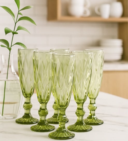home4u Criss Light Green Stem Glass Set Of 6-picture-34