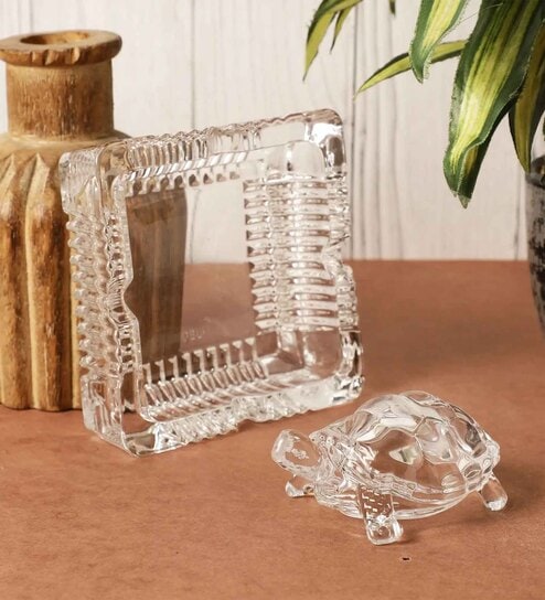 Crystal Tortoise Off-White Glass Feng Shui