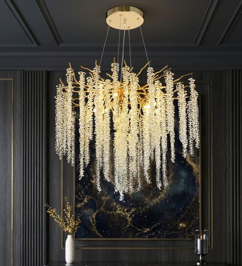  Crystal Tree Branches Golden Chandelier Lighting Fixture, Ceiling Hanging Light for Dining Room Bedroom Living Room Entryway, (with G9 Bulb Holder) 600MM Diameter (50Pcs K9 Branches)
