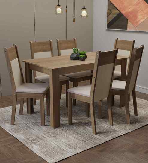 Crystaline 4 Seater Dining Set With fully Cushioned Rectangular Table Top In Brown  Colour With Black Chairs