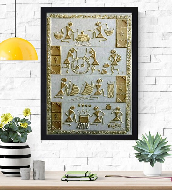 Buy Ethnic Dhokra And Warli Art Textured Paper Framed Art Print By Chaque Decor Online Still Life Art Prints Art Prints Home Decor Pepperfry Product