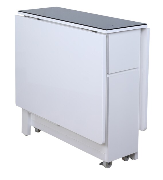 Buy Crystal Folding 6 Seater Dining Table in White Colour by Space