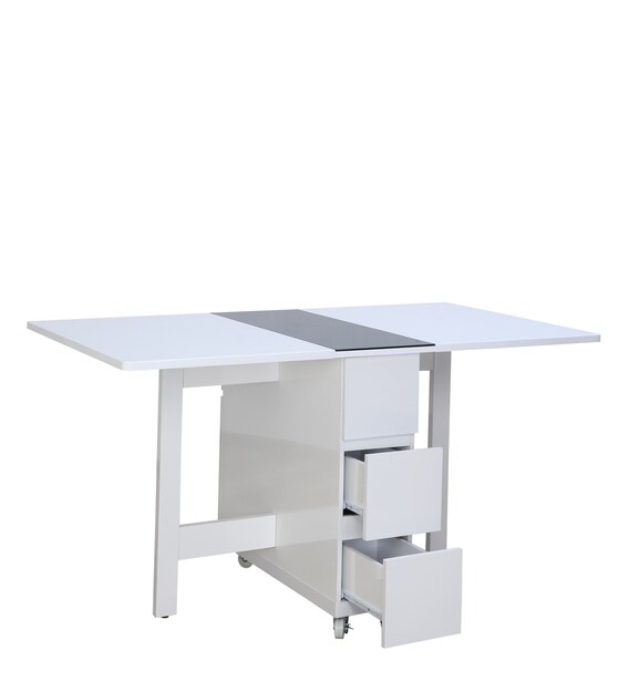 Buy Crystal Folding 6 Seater Dining Table in White Colour by Space Genie Online Modern 6