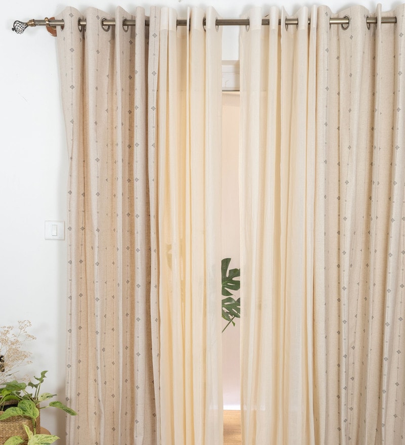 Buy Cream Cotton Blend Geometric 5.5Ft Semisheer Eyelet 4 Window