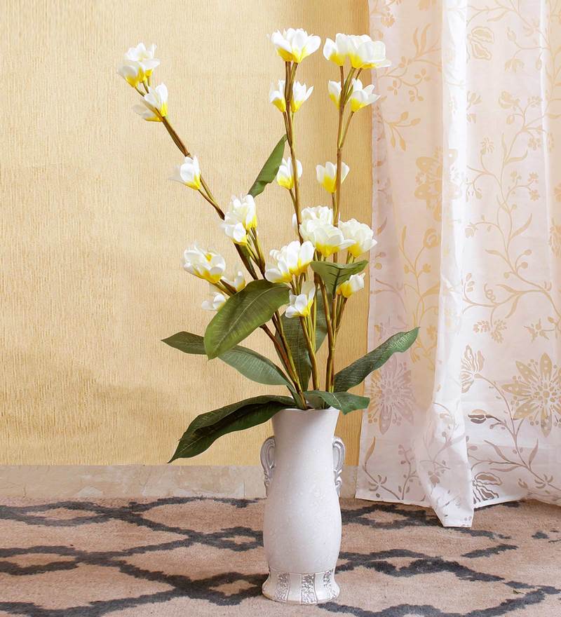 Buy Cream Fabric Frangipani Flower Stick Artificial Flower, Set of 3 by