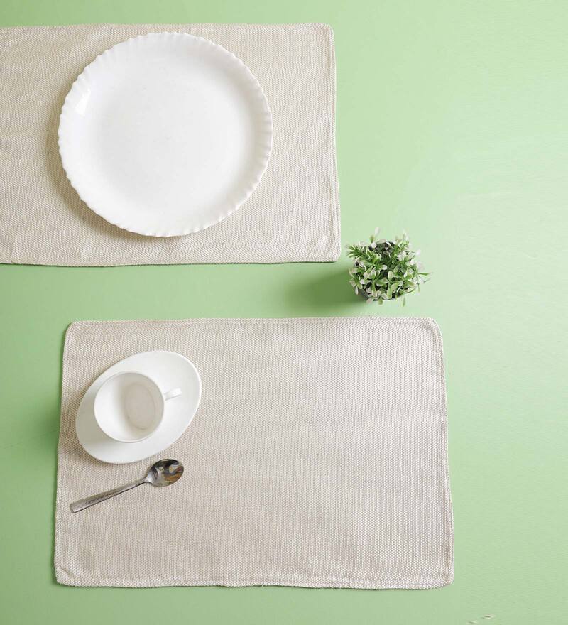 Buy Cream Premium Jute 18 x 12 Inches Placemat (Set of 2) by The