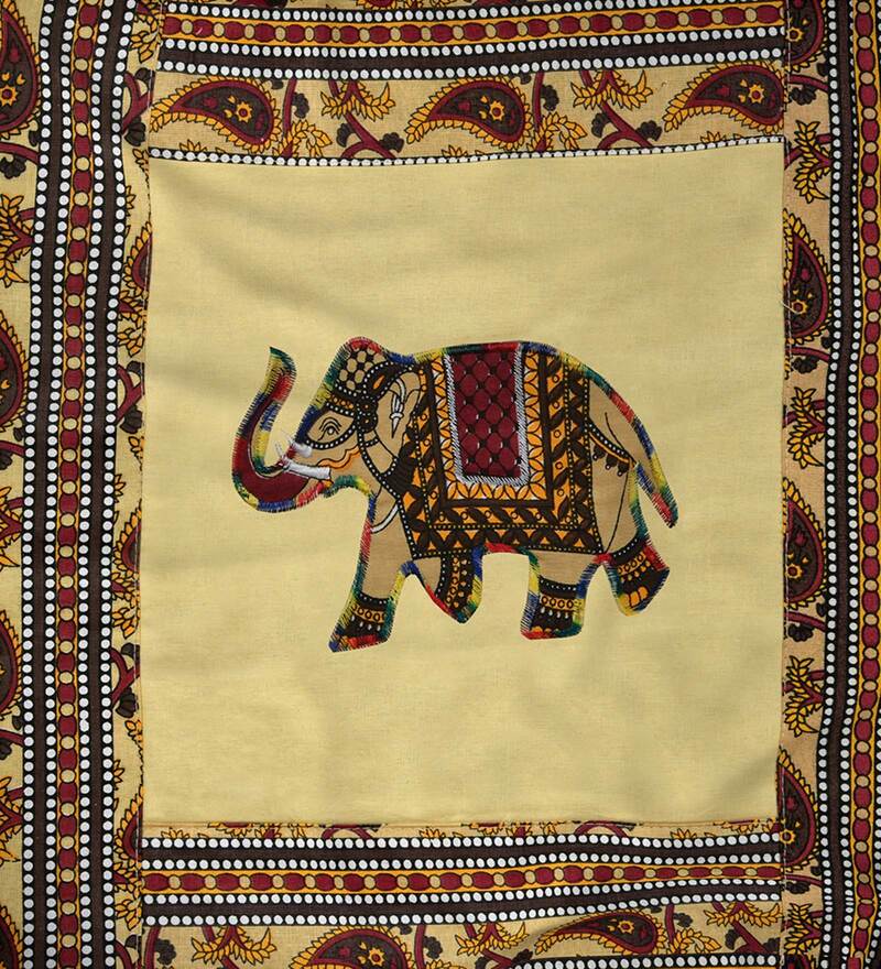 Buy Cream Traditional Cotton Embroidered Cushion Cover Set Of 5 by