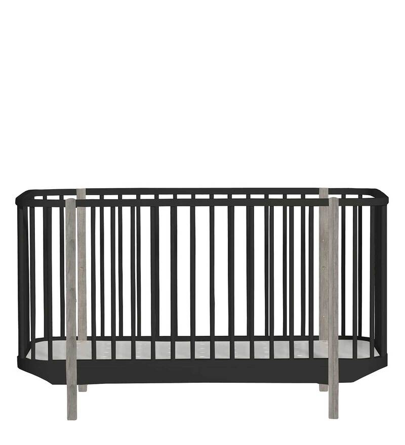 Buy Solid Wood Crib in Black Colour with Convertible Bed Online Cribs