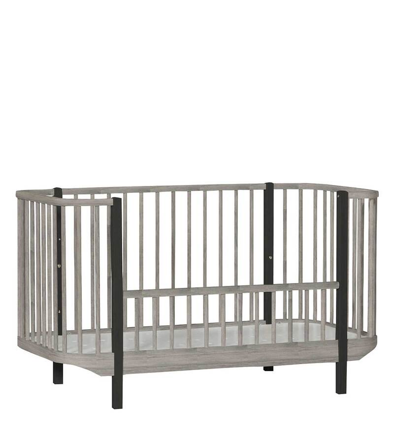 Buy Solid Wood Crib in Grey Colour with Convertible Bed Online Cribs
