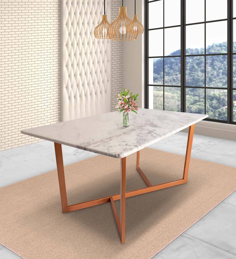 copper and white dining table