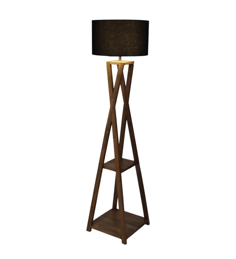 Buy Crosscut Furniture Floor Lamp Natural Finish With Black Shade By