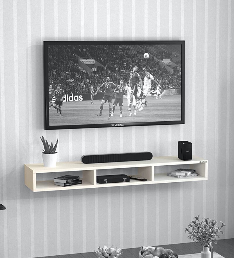 Buy Cruze Wall Mount TV Shelf For TV Upto 40\ in White Finish by Anikaa