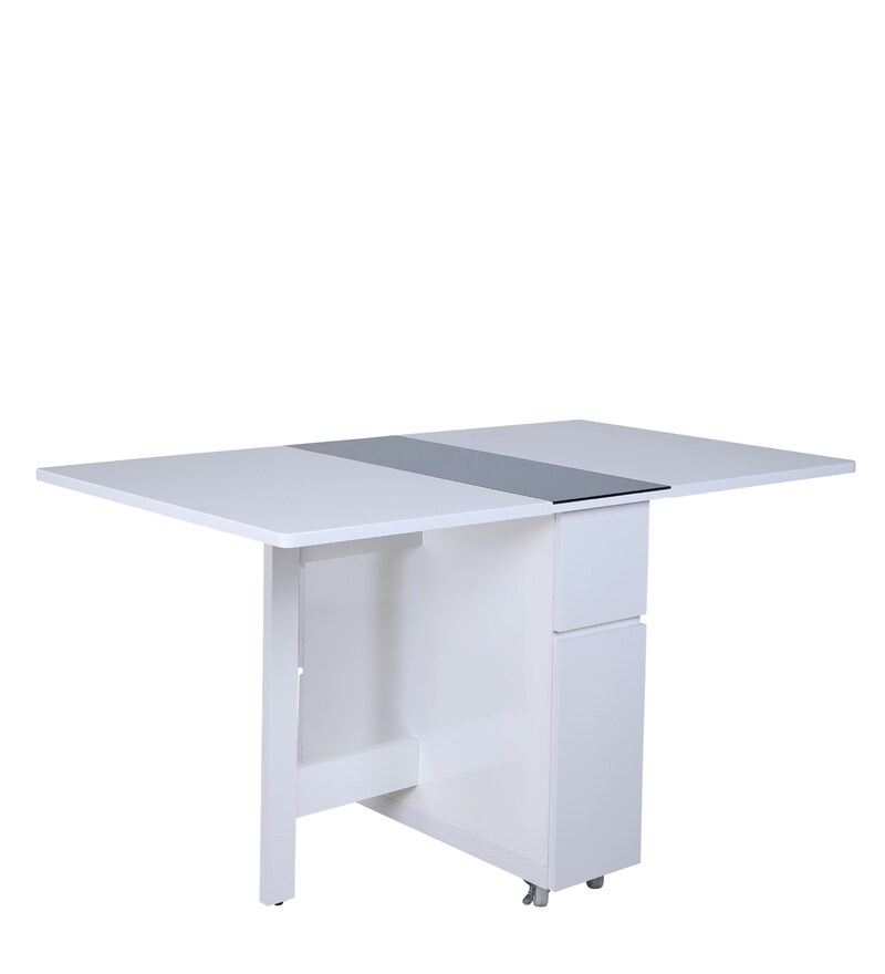 Buy Crystal Folding 6 Seater Dining Table in White Colour by Space Genie Online Modern 6