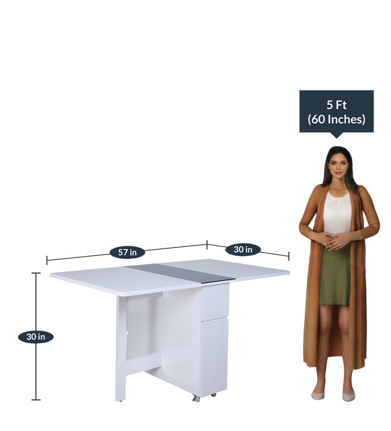 Buy Crystal Folding 6 Seater Dining Table in White Colour by Space Genie Online Modern 6