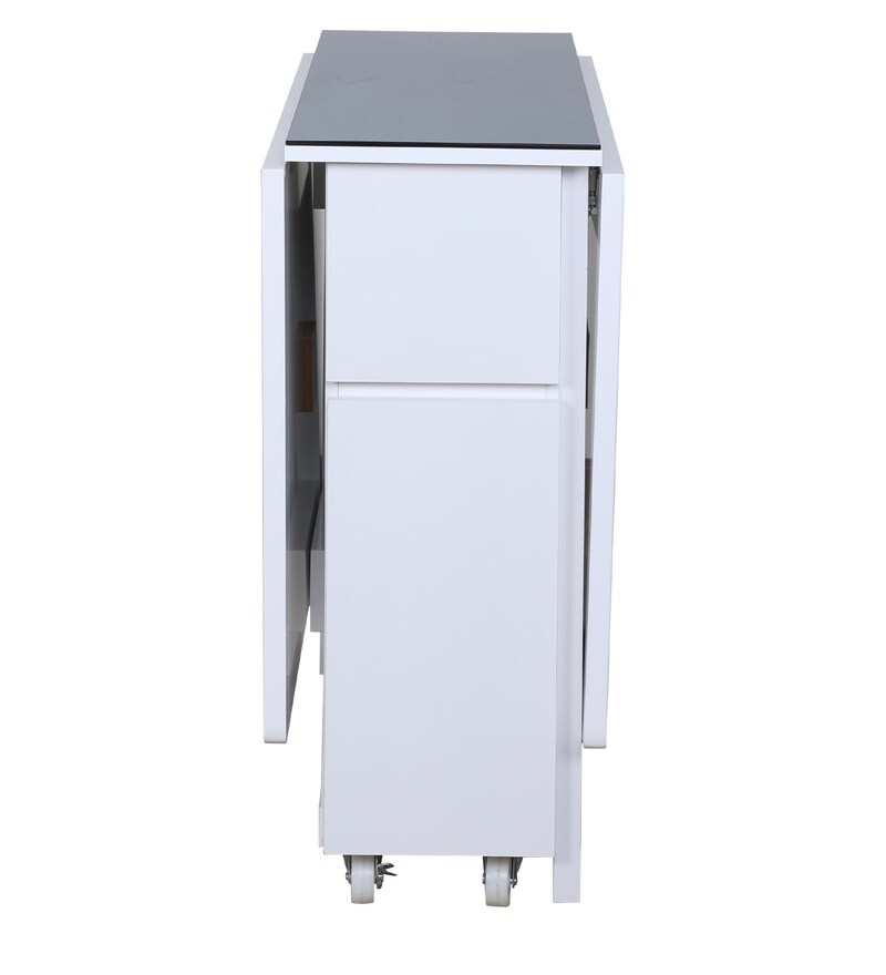 Buy Crystal Folding 6 Seater Dining Table in White Colour by Space Genie Online Modern 6