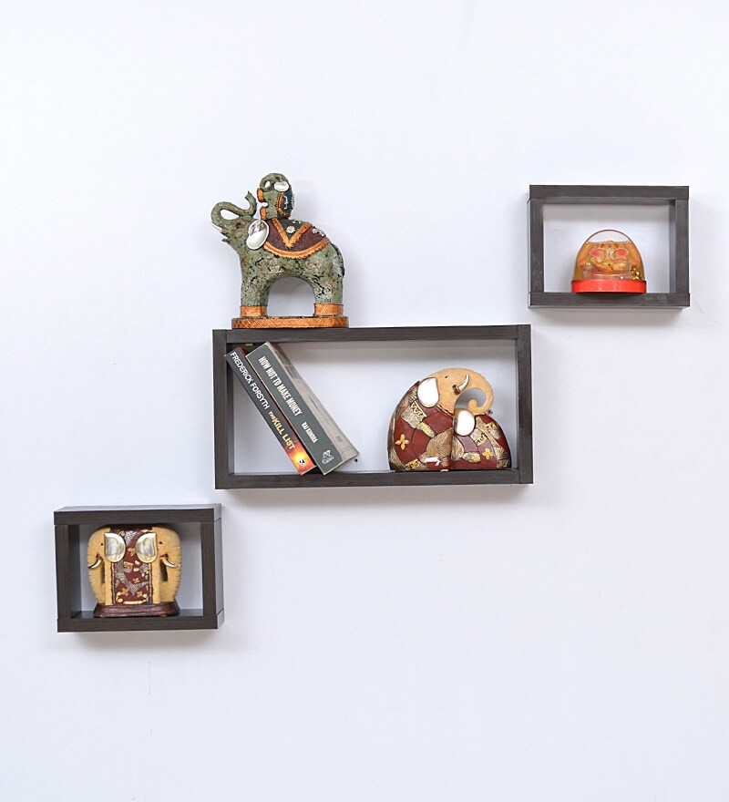 Buy Crystal Furnitech 3 Piece Sleek Wall Shelf Wenge Online Contemporary Wall Shelves Test Test Pepperfry Product