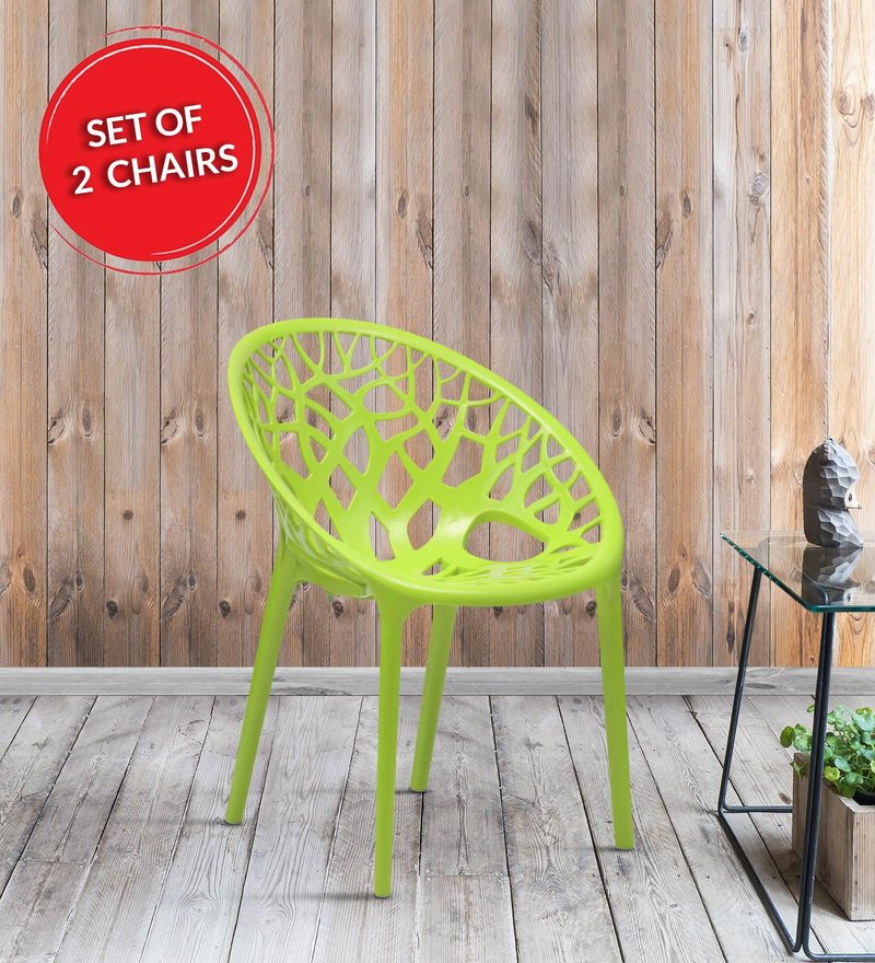 Buy Crystal Polycarbonate Set Of 2 Plastic Chairs In Lime Green