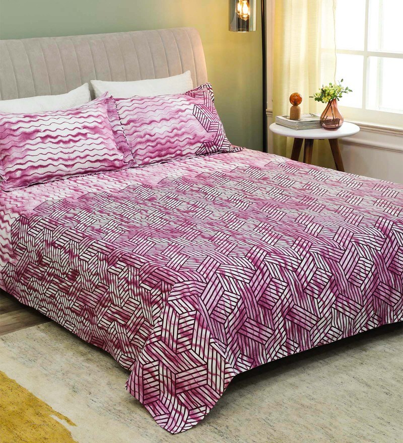 Buy Crystal Cotton 200TC King Size Bedsheet with 2 Pillow Covers by ...