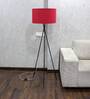 Cracko Black Base Metal Tripod Floor Lamp (Foot Switch) with Dark Pink Cotton Shade