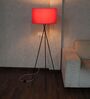 Cracko Black Base Metal Tripod Floor Lamp (Foot Switch) with Dark Pink Cotton Shade