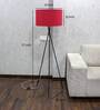 Cracko Black Base Metal Tripod Floor Lamp (Foot Switch) with Dark Pink Cotton Shade