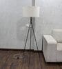 Cracko Black Base Metal Tripod Floor Lamp (Foot Switch) with White Cotton Shade