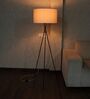 Cracko Black Base Metal Tripod Floor Lamp (Foot Switch) with White Cotton Shade